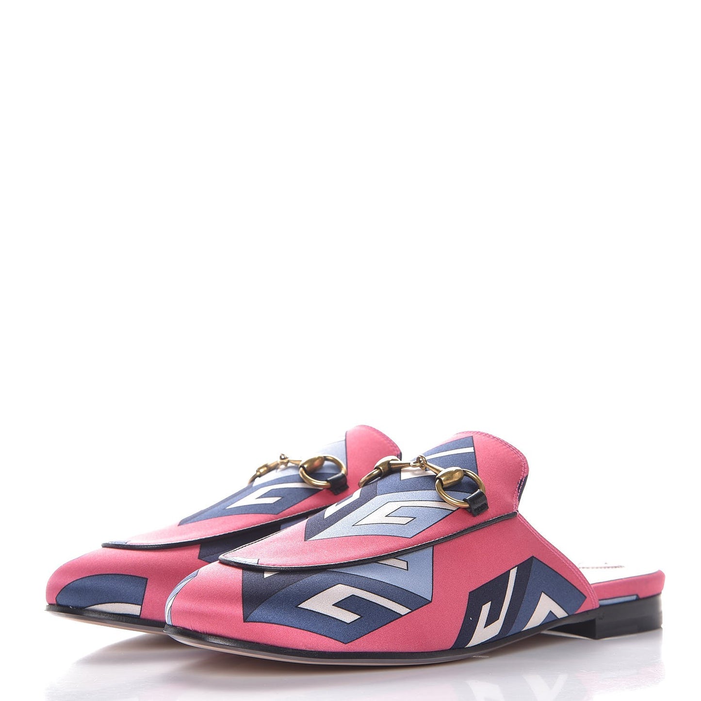 Satin GG Wallpaper Womens Princetown Slippers 35.5 Pink Flamboyant Blue Black