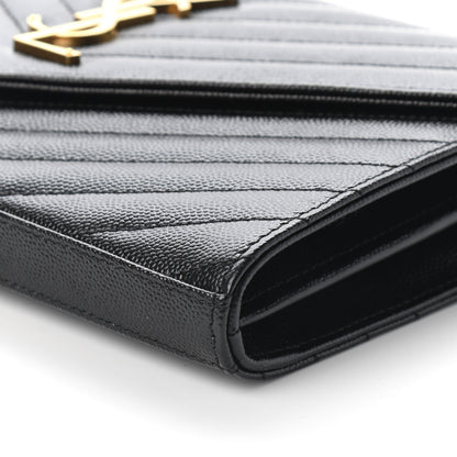 Saint Laurent Grain De Poudre Matelasse Chevron Monogram Chain Wallet Black 8 of 8