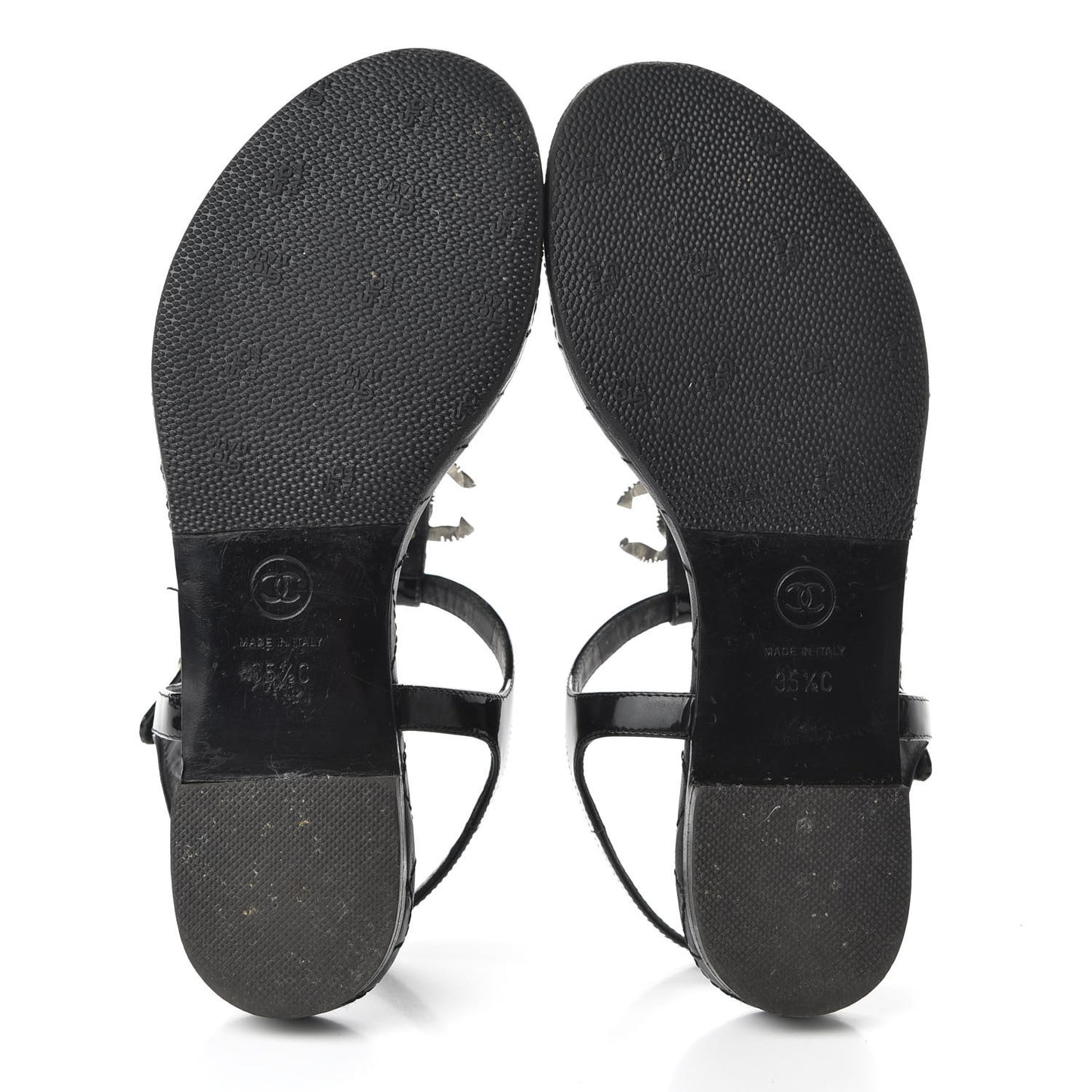 Patent Calfskin CC Chain Thong Sandals 35.5 Black