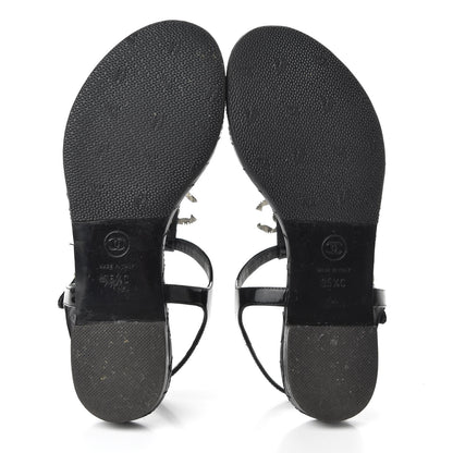 Chanel Patent Calfskin CC Chain Thong Sandals 35.5 Black 5 of 9