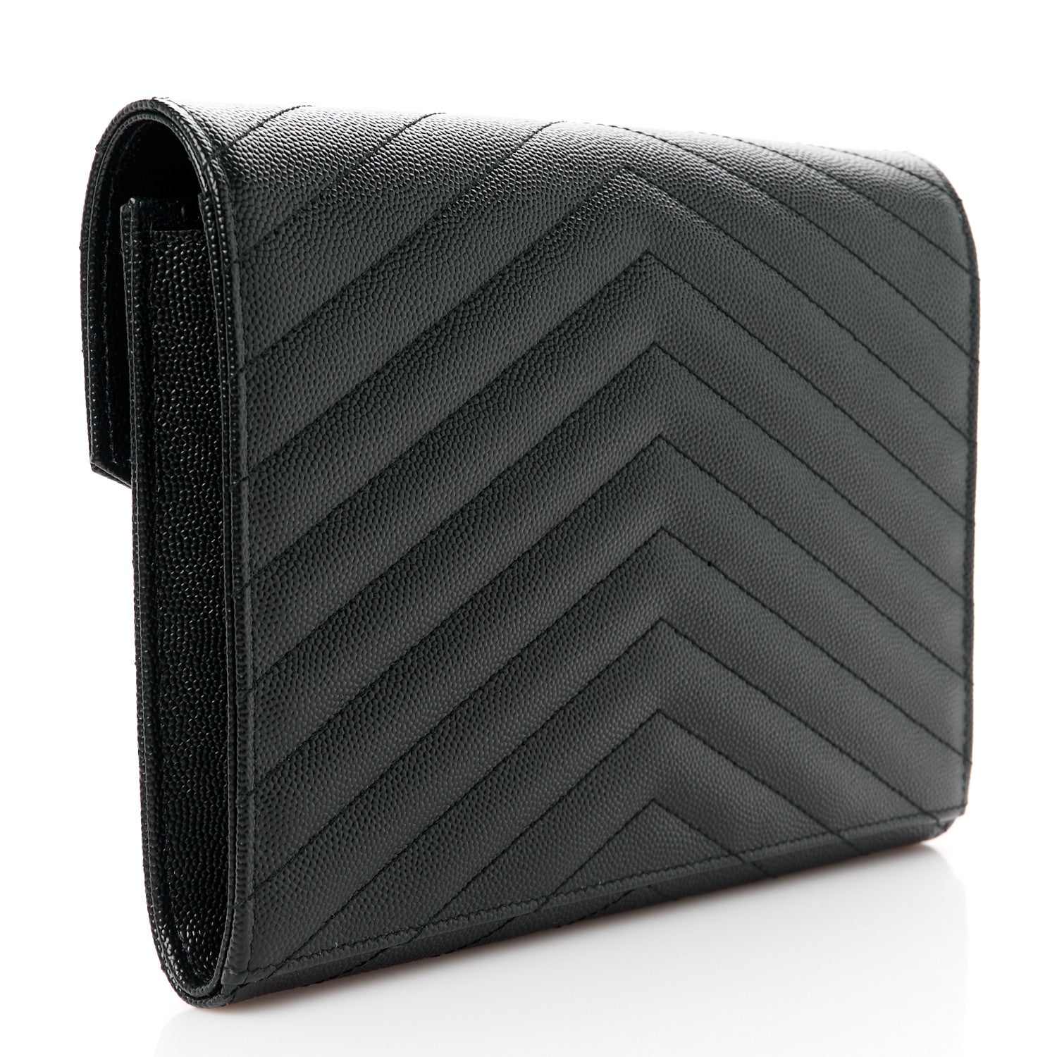 Saint Laurent Grain De Poudre Matelasse Chevron Monogram Envelope Clutch Black 3 of 11