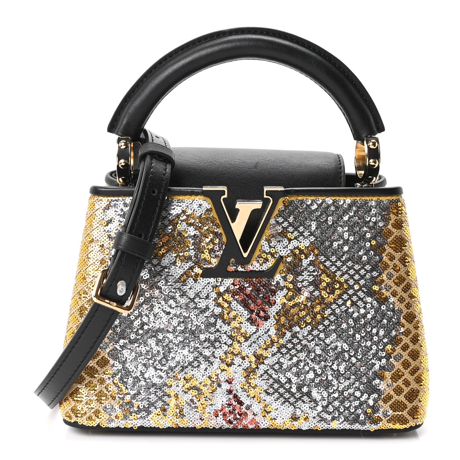 Louis Vuitton Calfskin Sequin Mini Capucines Gold Black 1 of 9