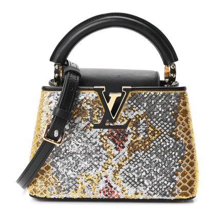 Louis Vuitton Calfskin Sequin Mini Capucines Gold Black 1 of 9