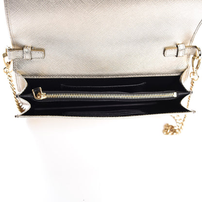 Prada Metallic Saffiano Lux Chain Wallet Pirite 5 of 6