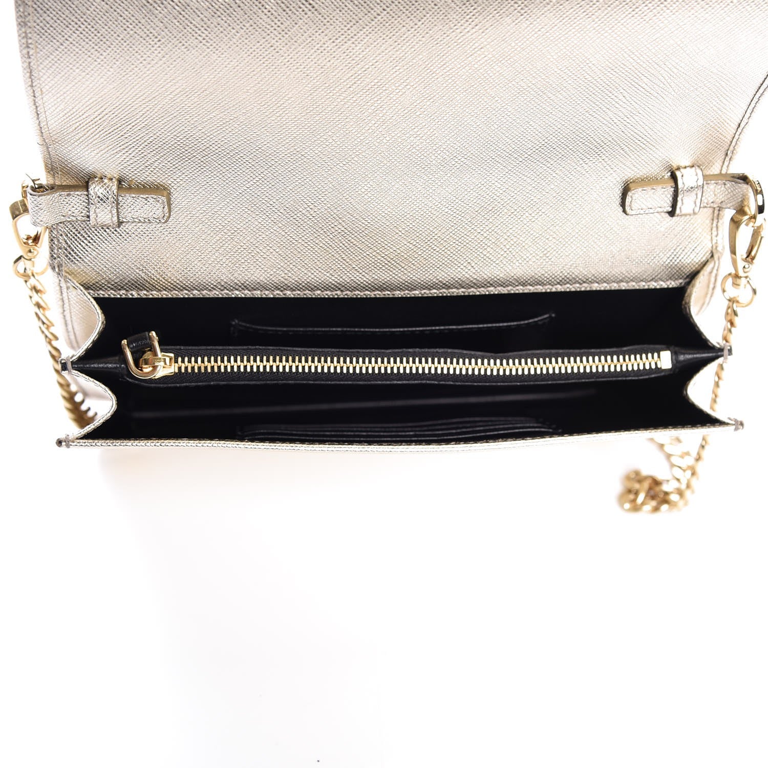 Prada Metallic Saffiano Lux Chain Wallet Pirite 5 of 6