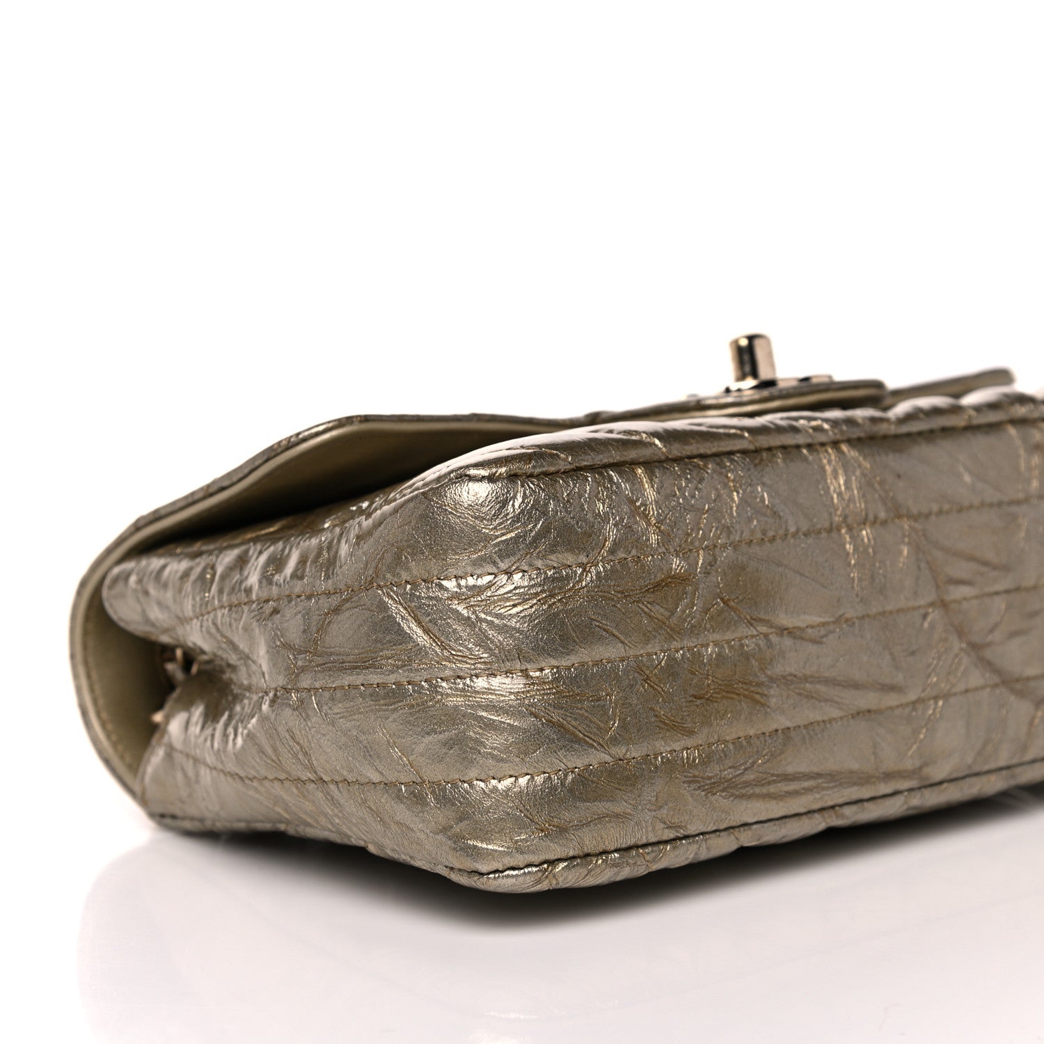 Chanel Patent Metallic Crumpled Calfskin Chevron Quilted Mini Rectangular Flap Gold 8 of 10