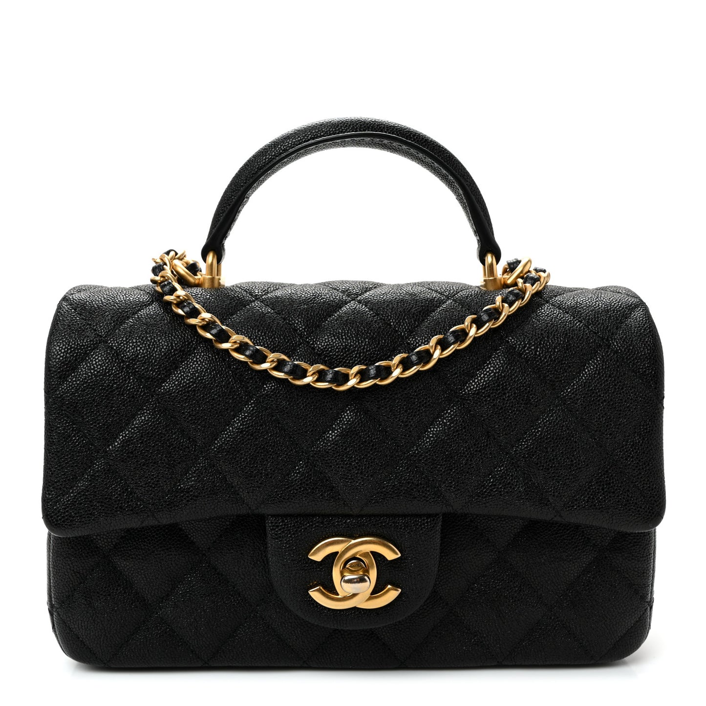 Caviar Quilted Mini Top Handle Rectangular Flap Black