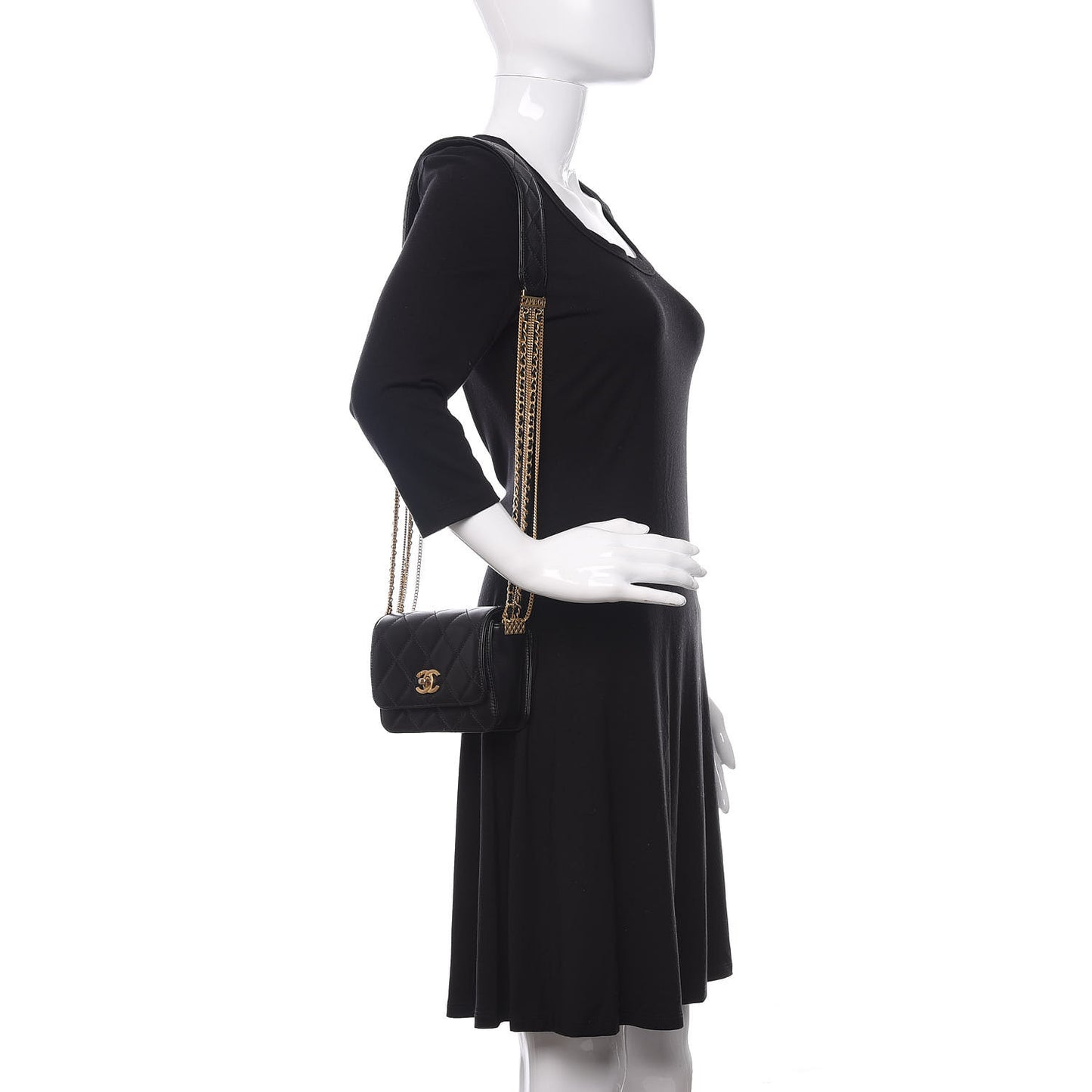 Lambskin Quilted Small Multiple Chain Flap Black