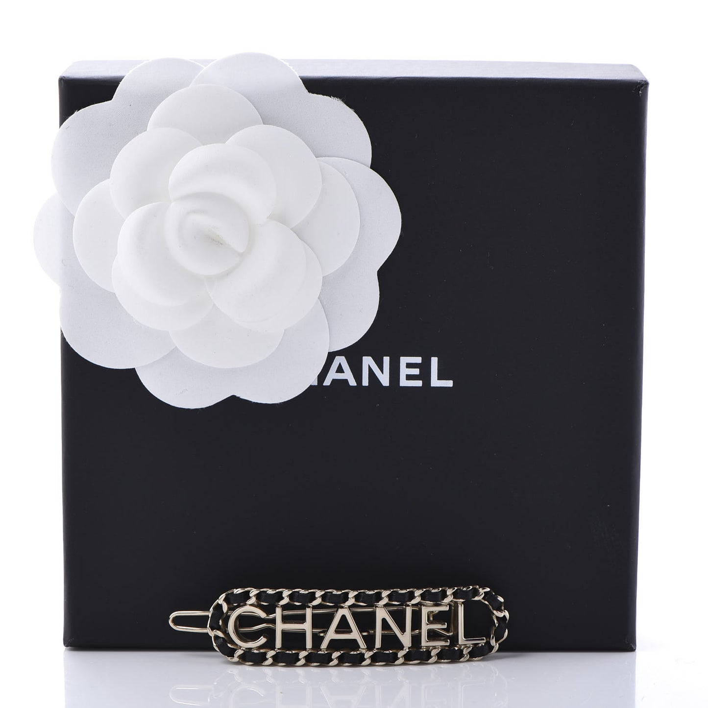 Metal Lambskin Vintage Allure Logo Hair Clip Black Gold