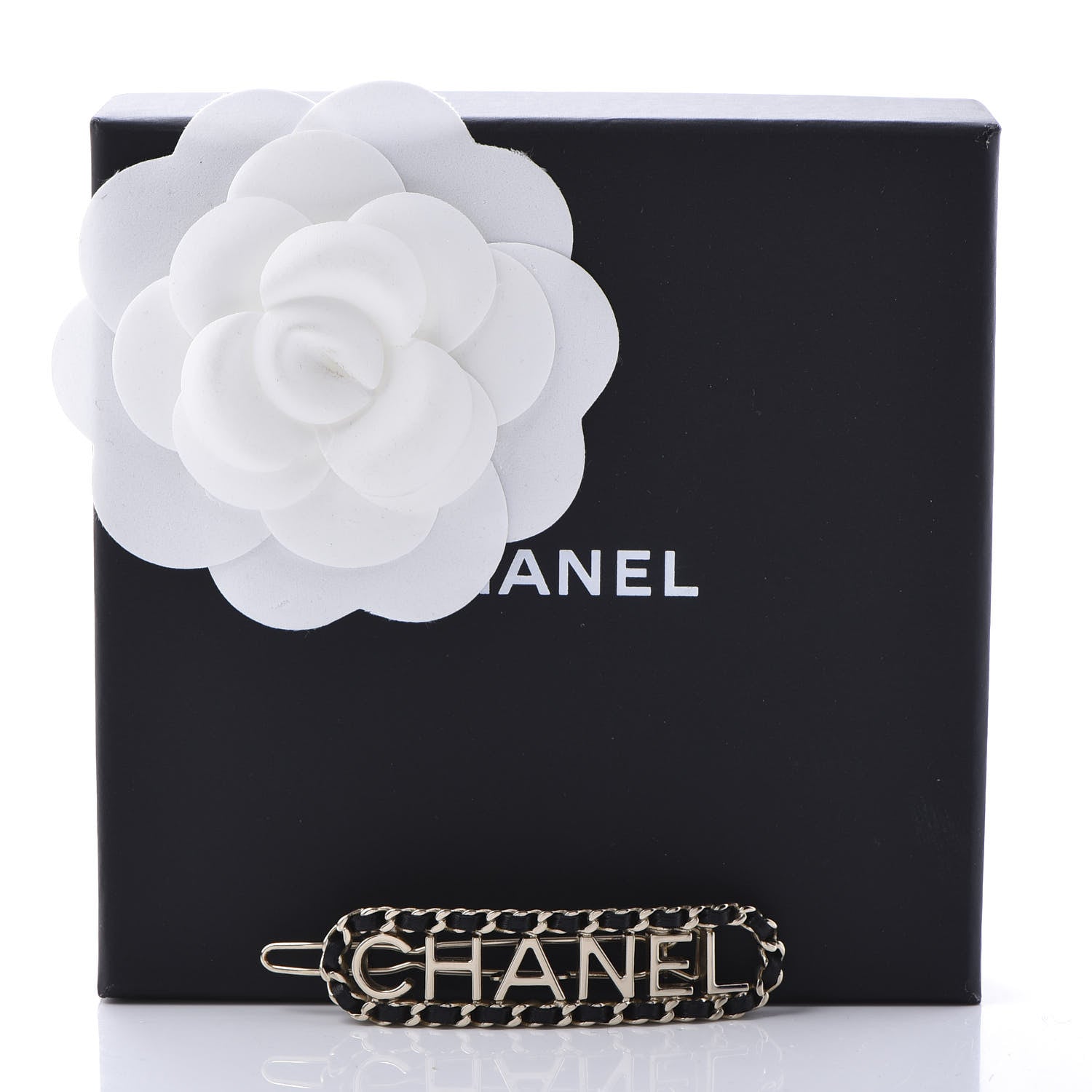 Chanel Metal Lambskin Vintage Allure Logo Hair Clip Black Gold 4 of 4