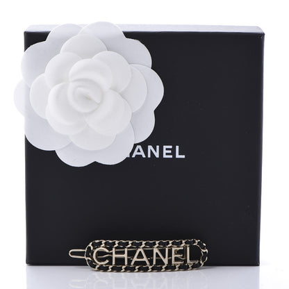 Chanel Metal Lambskin Vintage Allure Logo Hair Clip Black Gold 4 of 4