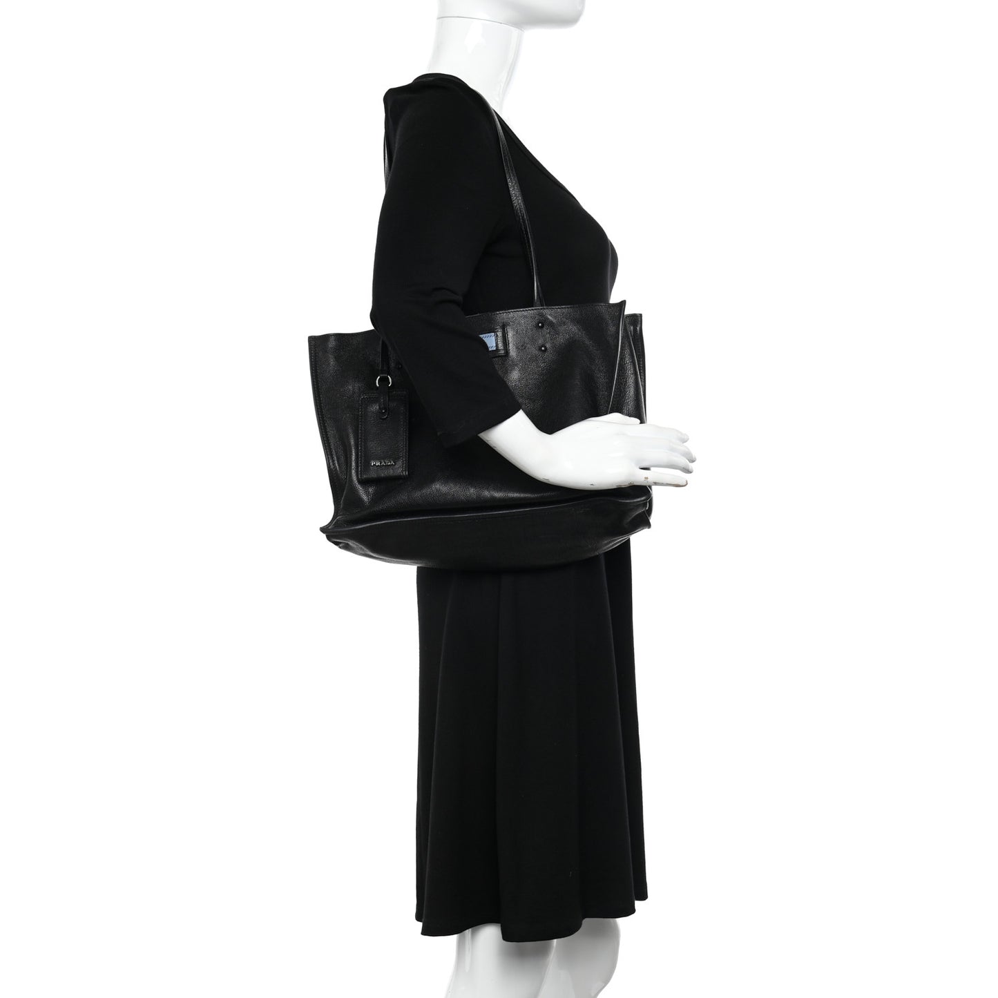 Glace Calfskin Etiquette Shopping Bag Black Astrale