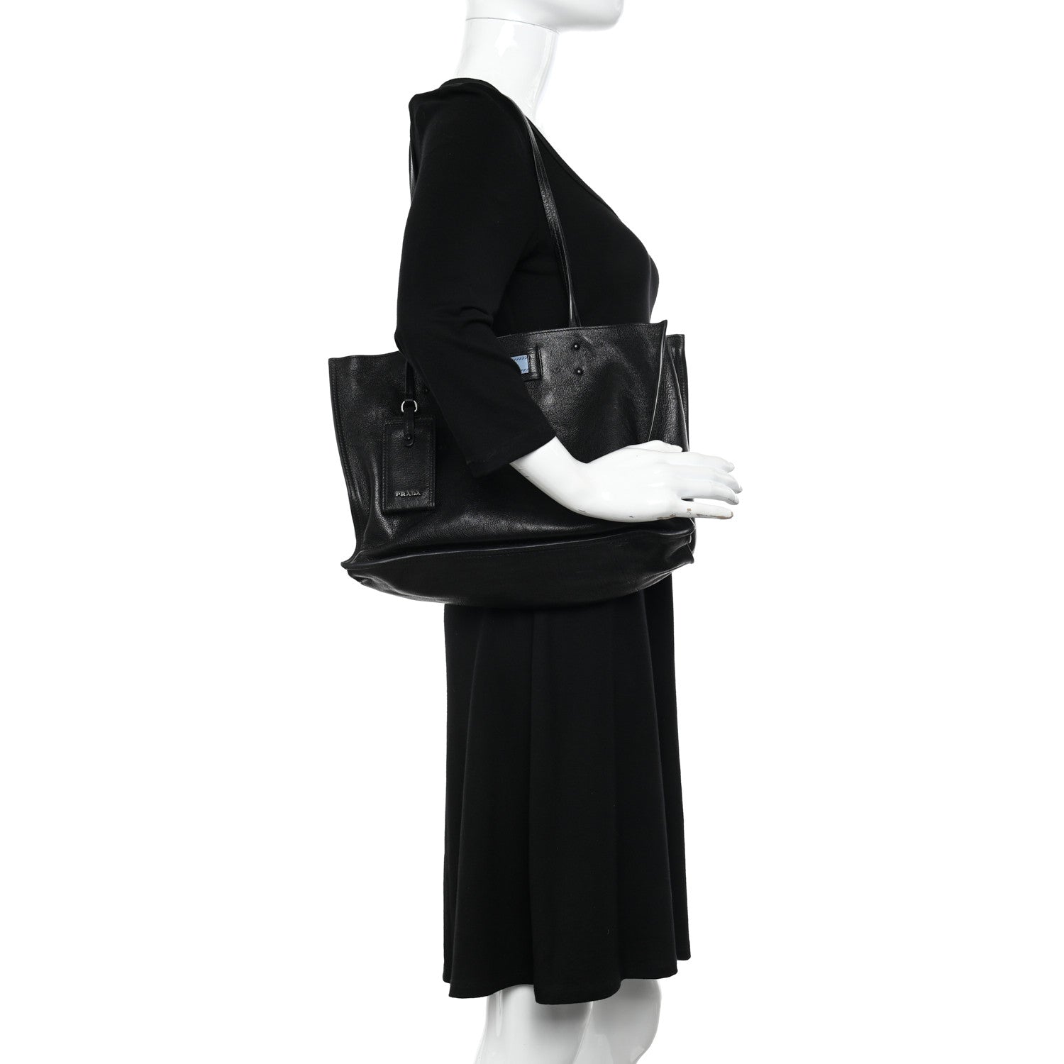 Prada Glace Calfskin Etiquette Shopping Bag Black Astrale 2 of 10