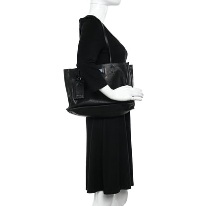 Prada Glace Calfskin Etiquette Shopping Bag Black Astrale 2 of 10