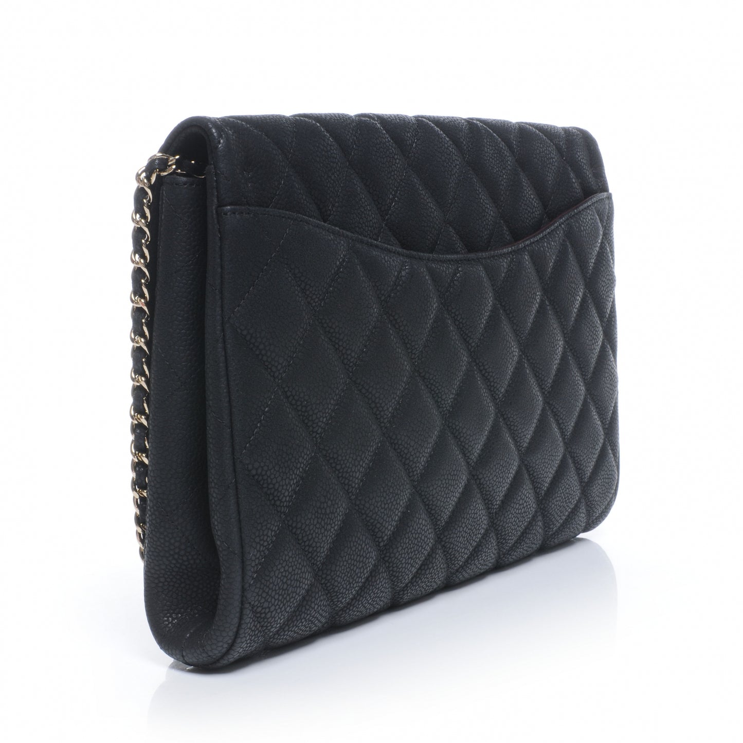 Iridescent Caviar Flap Clutch Bag Black