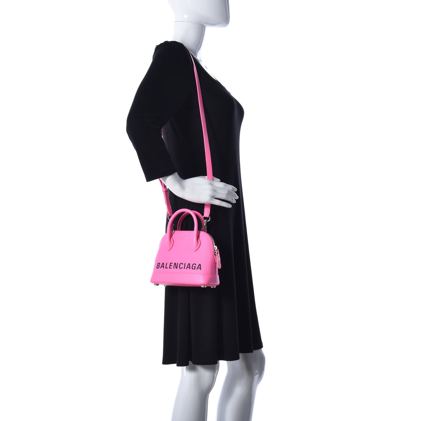 Signature Grained Calfskin Logo XXS Ville Top Handle Bag Acid Pink Black