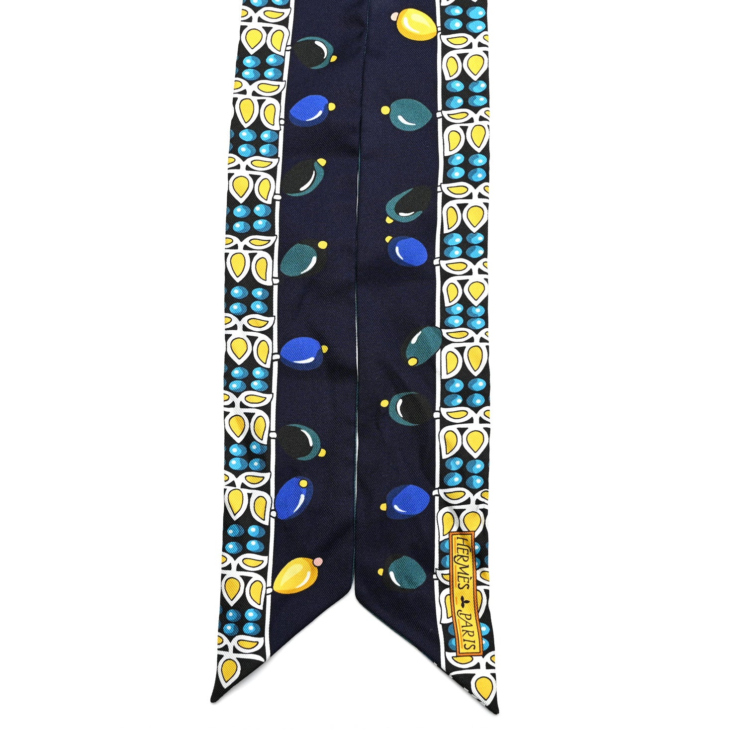 【マリー】HERMES スカーフ Hermes Silk Parures Des Maharajas Twilly Marine Cannard Jaune