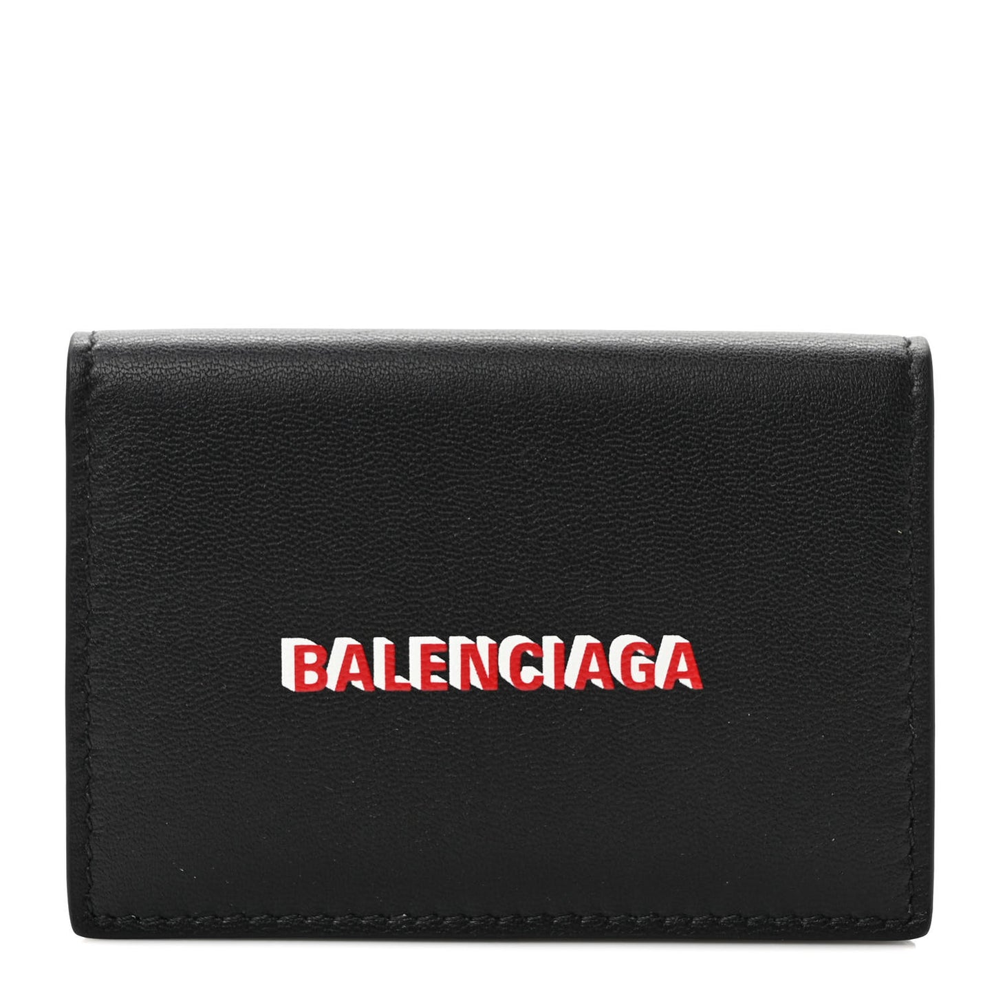 Smooth Calfskin 3D Logo Mini Cash Tri-Fold Wallet Black Red White