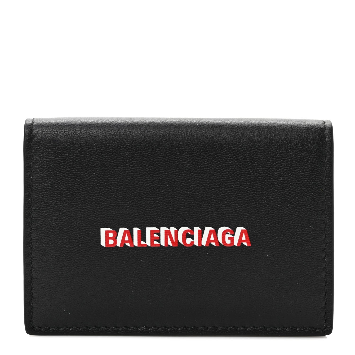 Balenciaga Smooth Calfskin 3D Logo Mini Cash Tri-Fold Wallet Black Red White 1 of 6