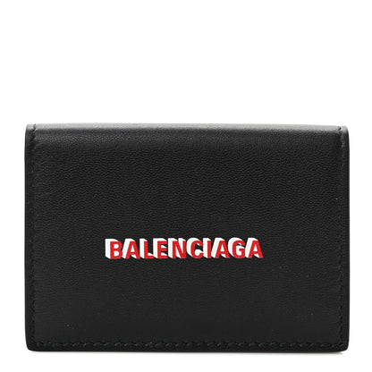 Balenciaga Smooth Calfskin 3D Logo Mini Cash Tri-Fold Wallet Black Red White 1 of 6