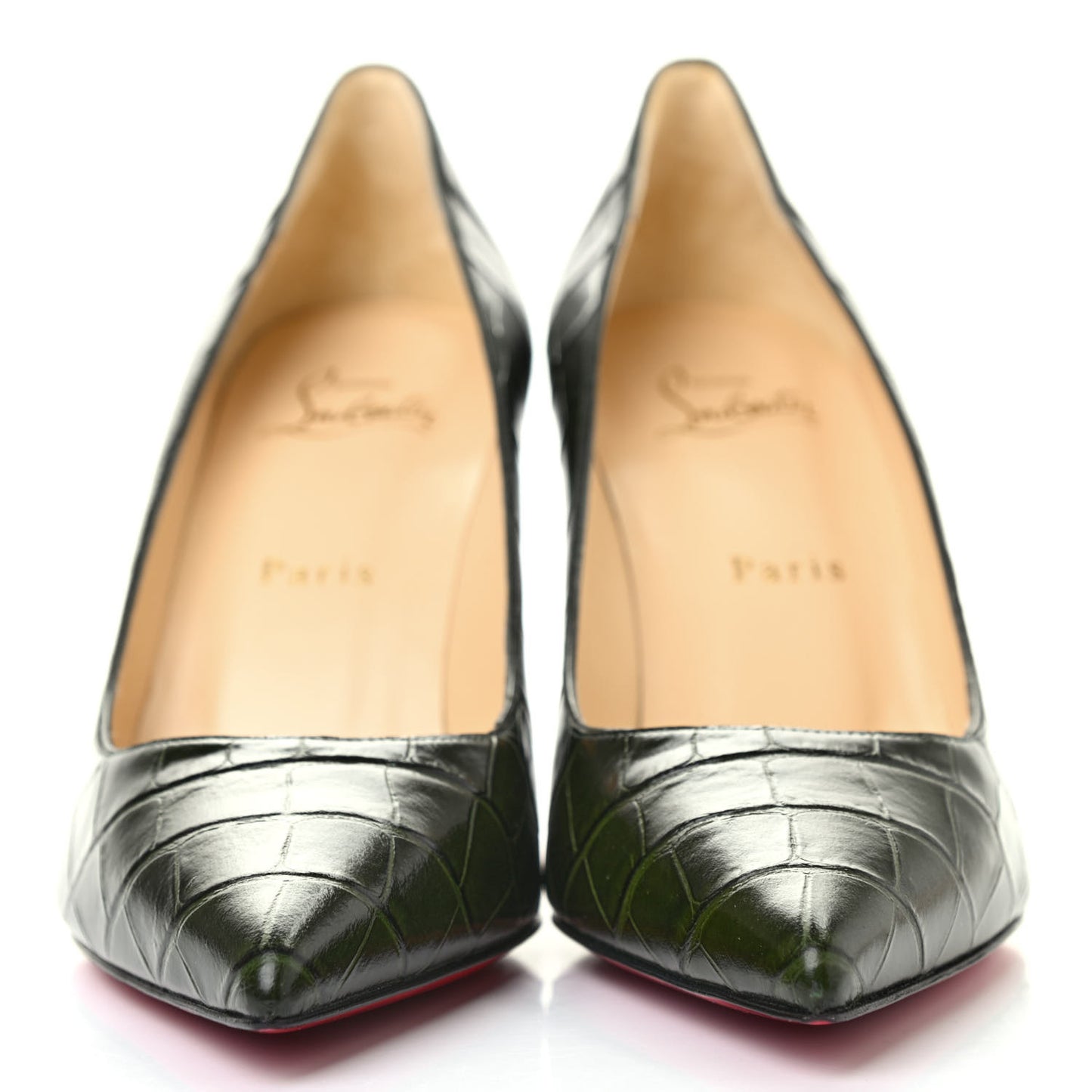 Calfskin Crocodile Embossed Kate 85 Pumps 38 Forest Night