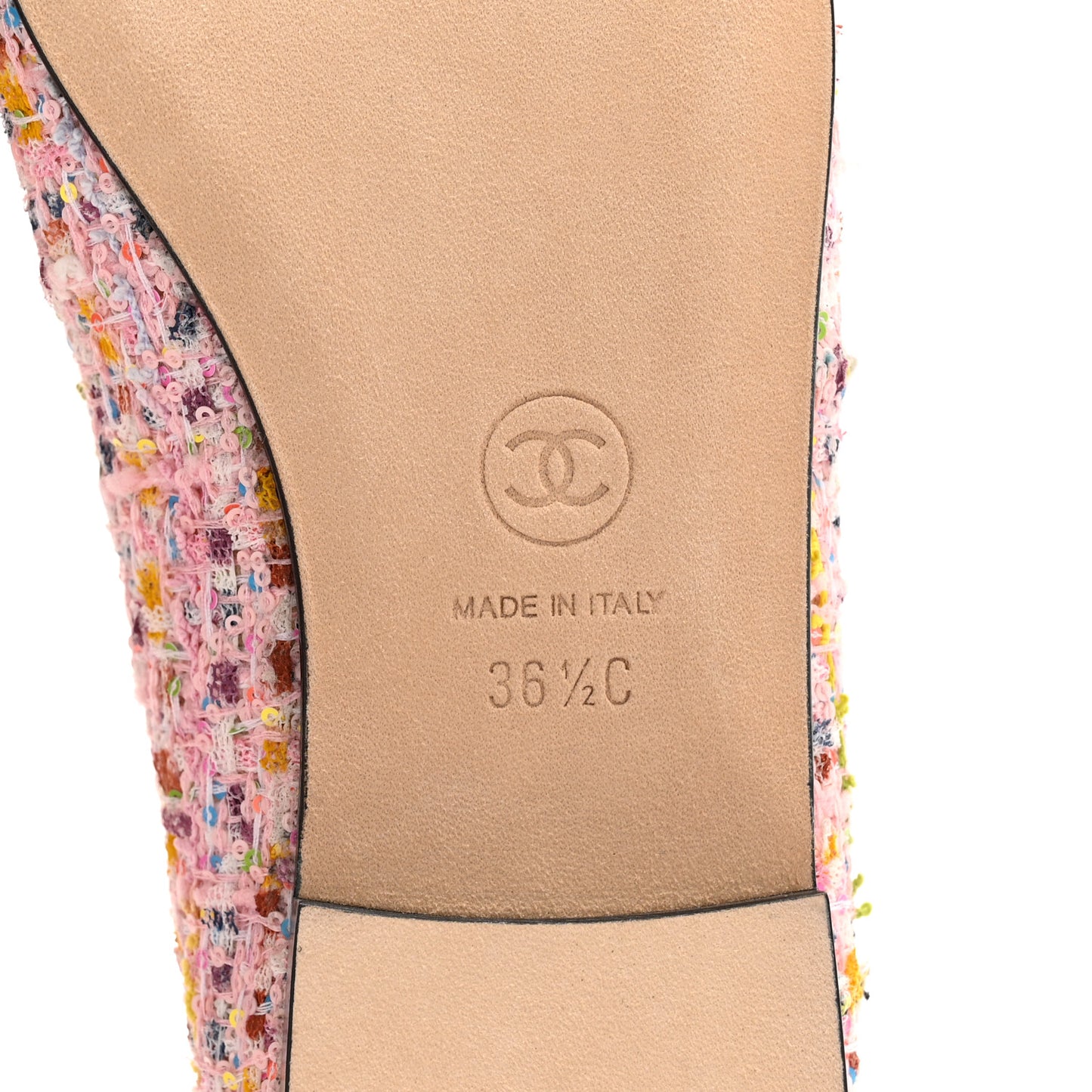 Tweed Sequin Grosgrain Cap Toe Ballet Flats 36.5 Light Pink Multicolor Black