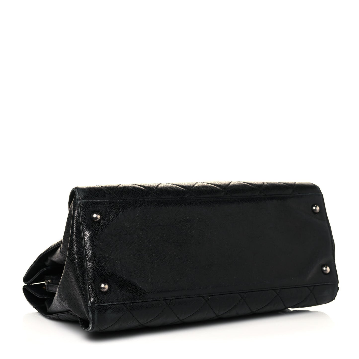 Crumpled Grained Calfskin Quilted CC Crave Tote Black