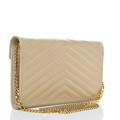 Saint Laurent Grain De Poudre Matelasse Chevron Monogram Chain Wallet Nude Powder 3 of 10