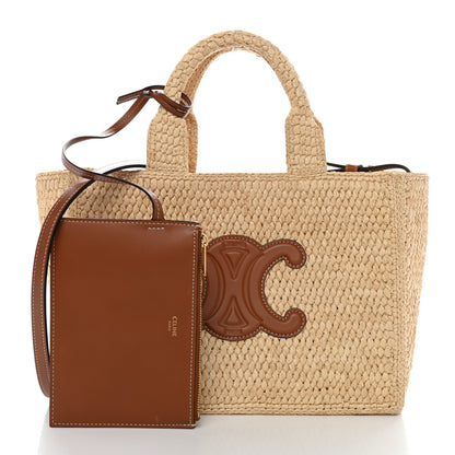 Celine Raffia Calfskin Triomphe Small Cabas Thais Tan 3 of 10