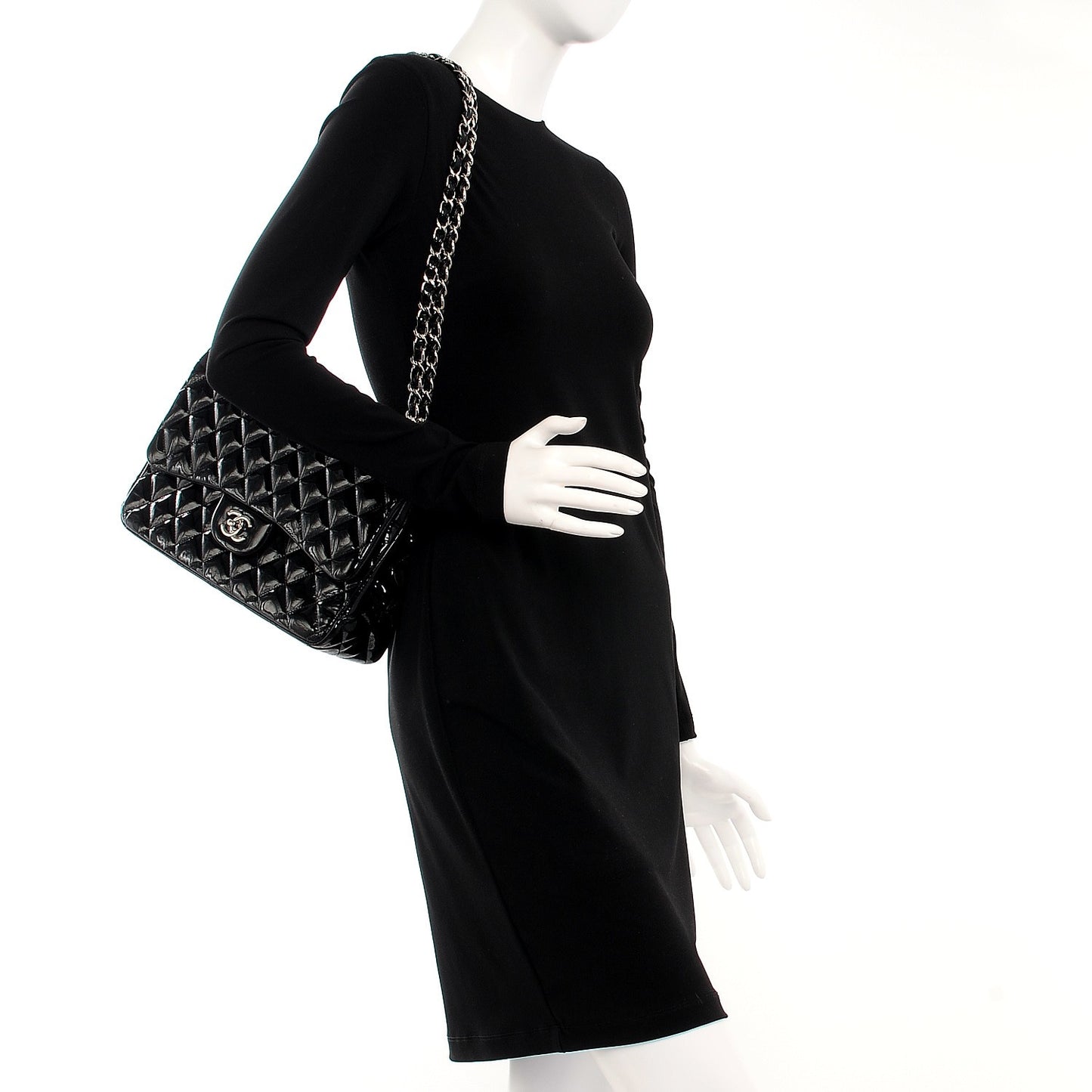 Patent Quilted Jumbo Double Flap Black