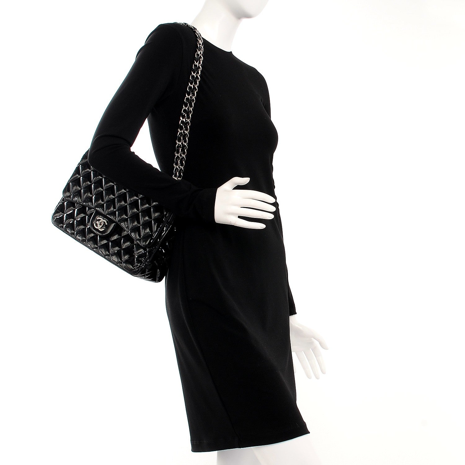 Chanel Patent Quilted Jumbo Double Flap Black 2 of 9