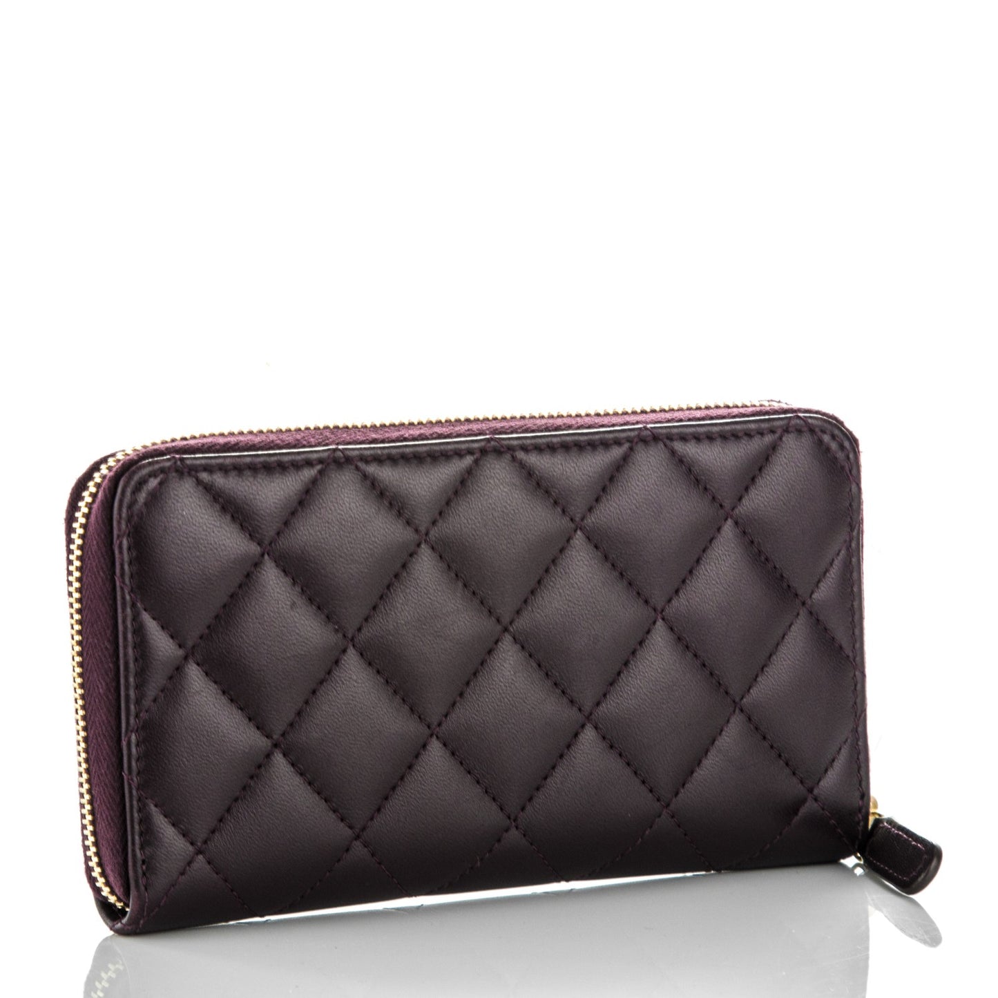 Lambskin Quilted Small Zip Around Wallet Purple