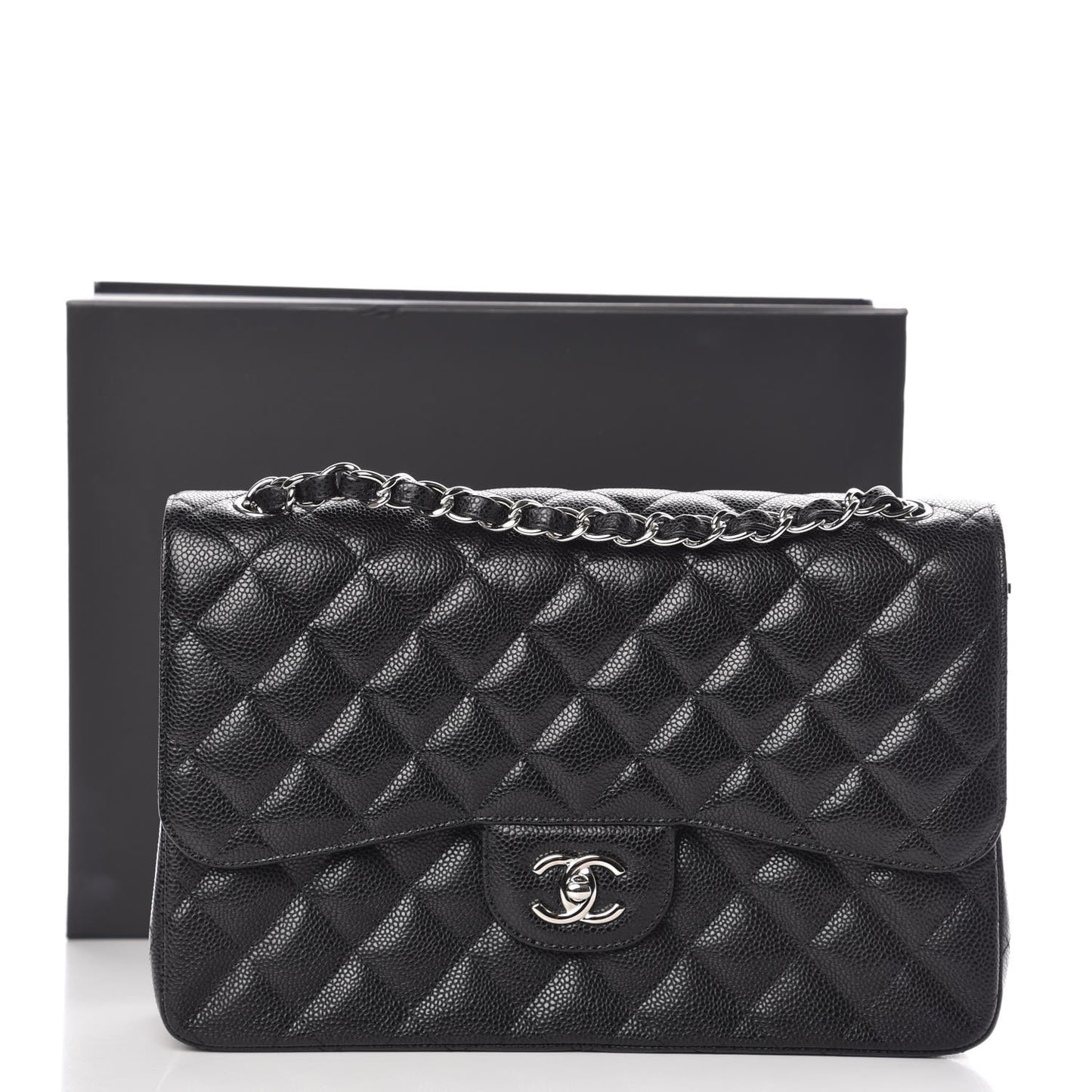 Caviar Quilted Jumbo Double Flap Black