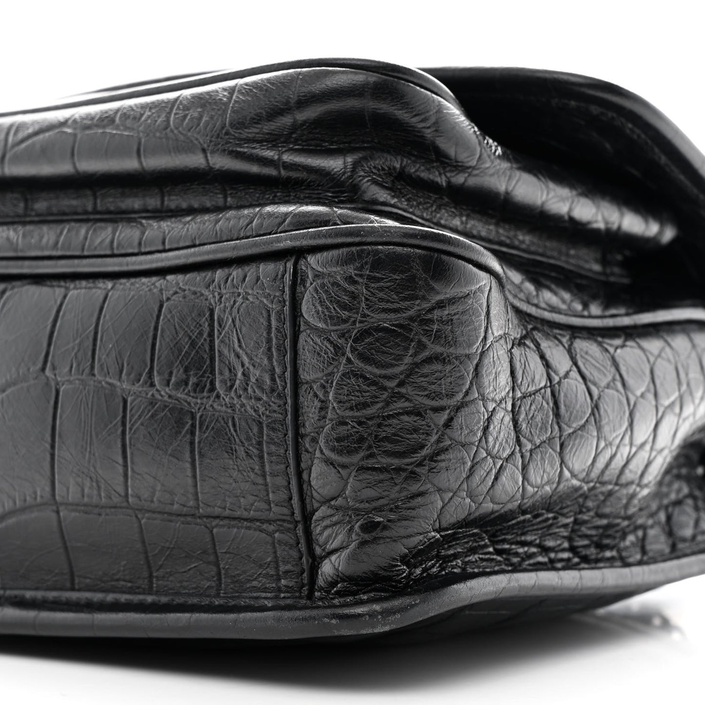 Calfskin Crocodile Embossed Matelasse Monogram Baby Niki Chain Satchel Black