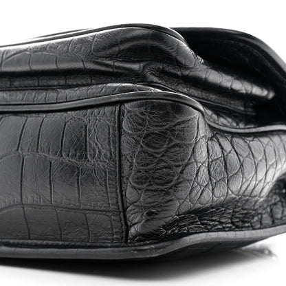 Saint Laurent Calfskin Crocodile Embossed Matelasse Monogram Baby Niki Chain Satchel Black 10 of 11