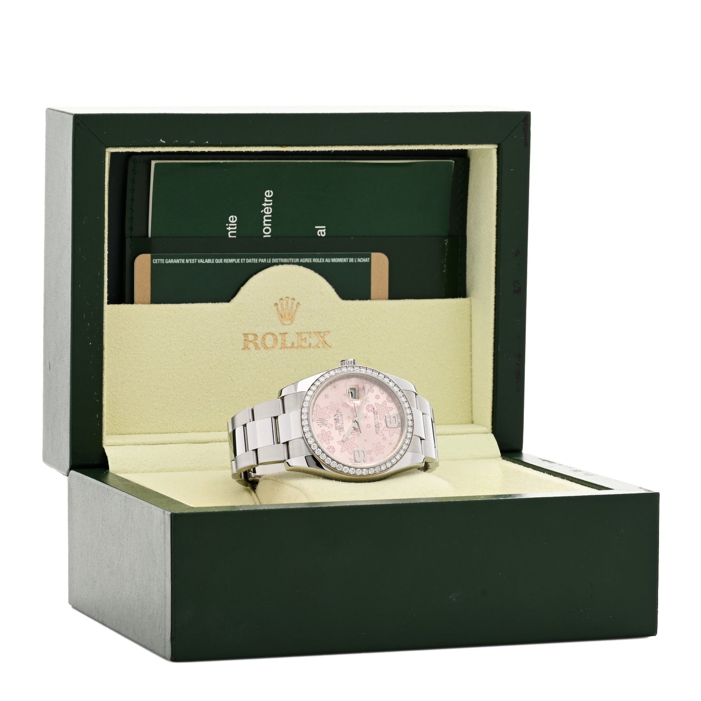 Stainless Steel Diamond 36mm Oyster Perpetual Datejust Watch Pink Flowers 116244
