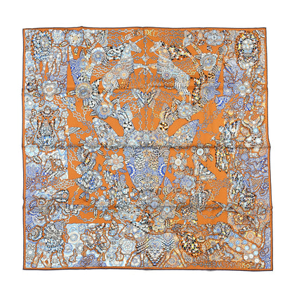 Hermes Silk La Legende de La Foret Scarf 90 Gold Bleu Black 1 of 4