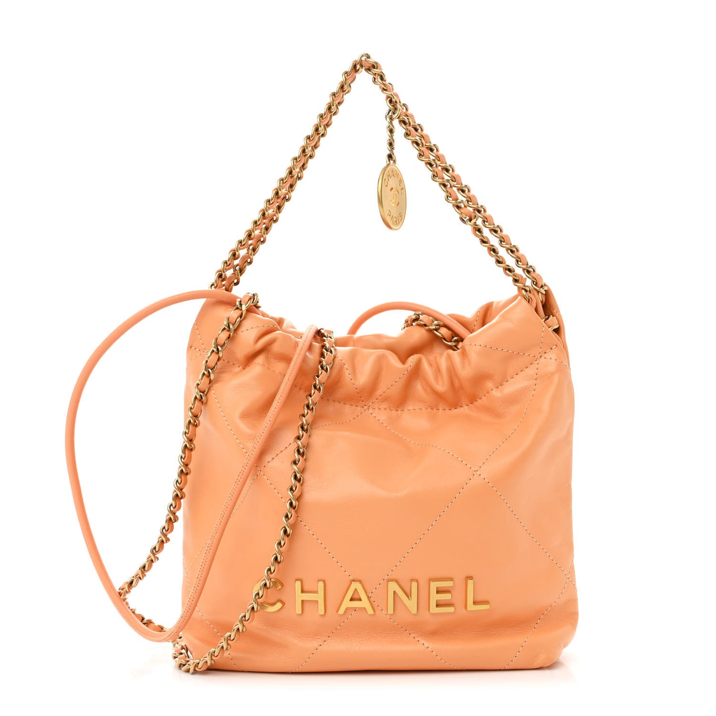 Shiny Calfskin Quilted Mini Chanel 22 Orange