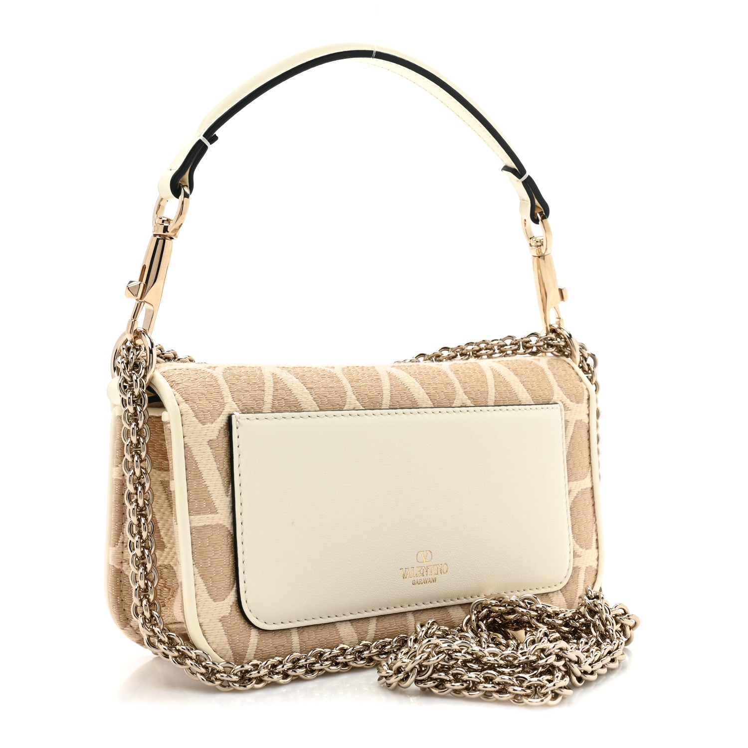 Valentino Garavani Raffia Toile Iconographe Calfskin Vlogo Small Loco Shoulder Bag Natural Ivory 3 of 10