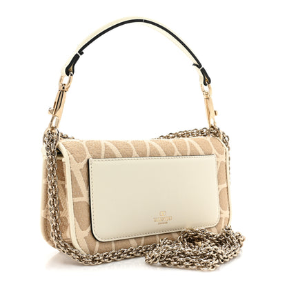 Valentino Garavani Raffia Toile Iconographe Calfskin Vlogo Small Loco Shoulder Bag Natural Ivory 3 of 10