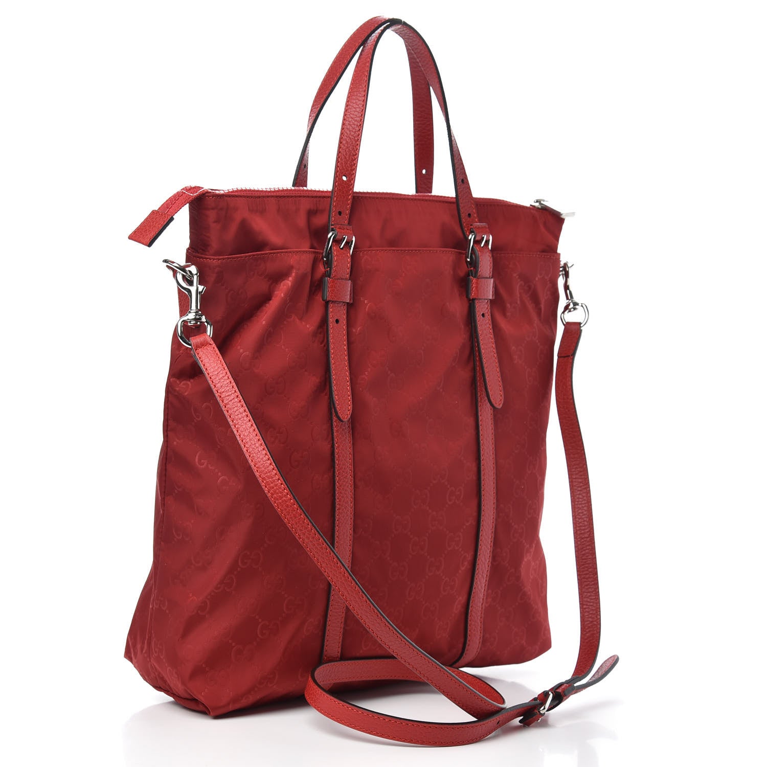 Gucci Nylon Monogram Dollar Calfskin Medium Vertical Tote Vibrant Red 3 of 10