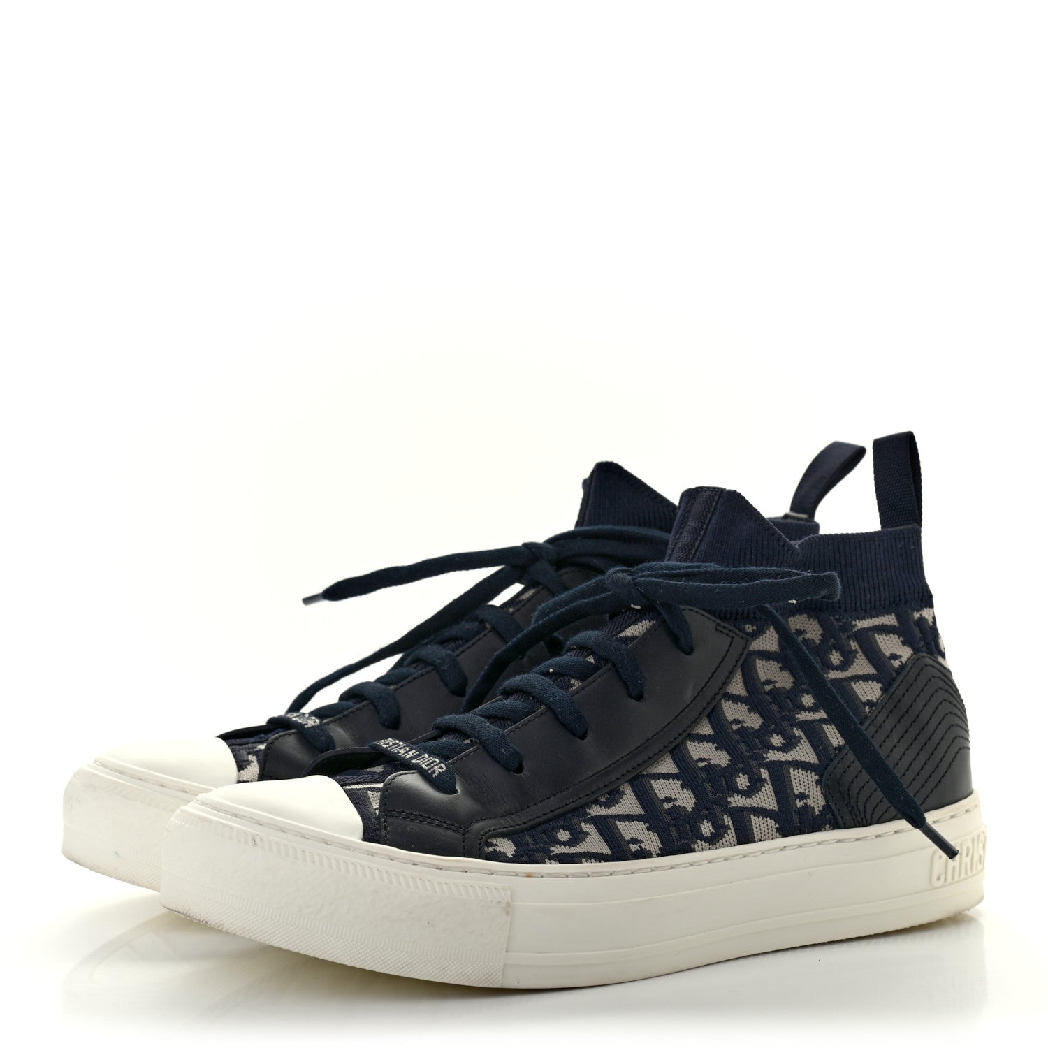 Christian Dior Technical Knit Calfskin Oblique Womens Walk'n Dior Mid Top Sneakers 39 Deep Blue 3 of 8