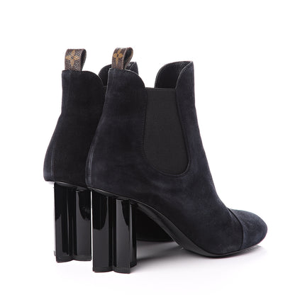 Louis Vuitton Suede Monogram Uniformes Cap Toe Chelsea 80mm Ankle Boots 38.5 Black 4 of 9