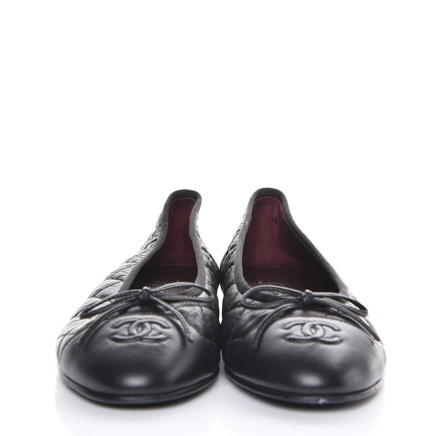 Aged Calfskin Quilted CC Cap Toe Ballerina Flats 38 Black