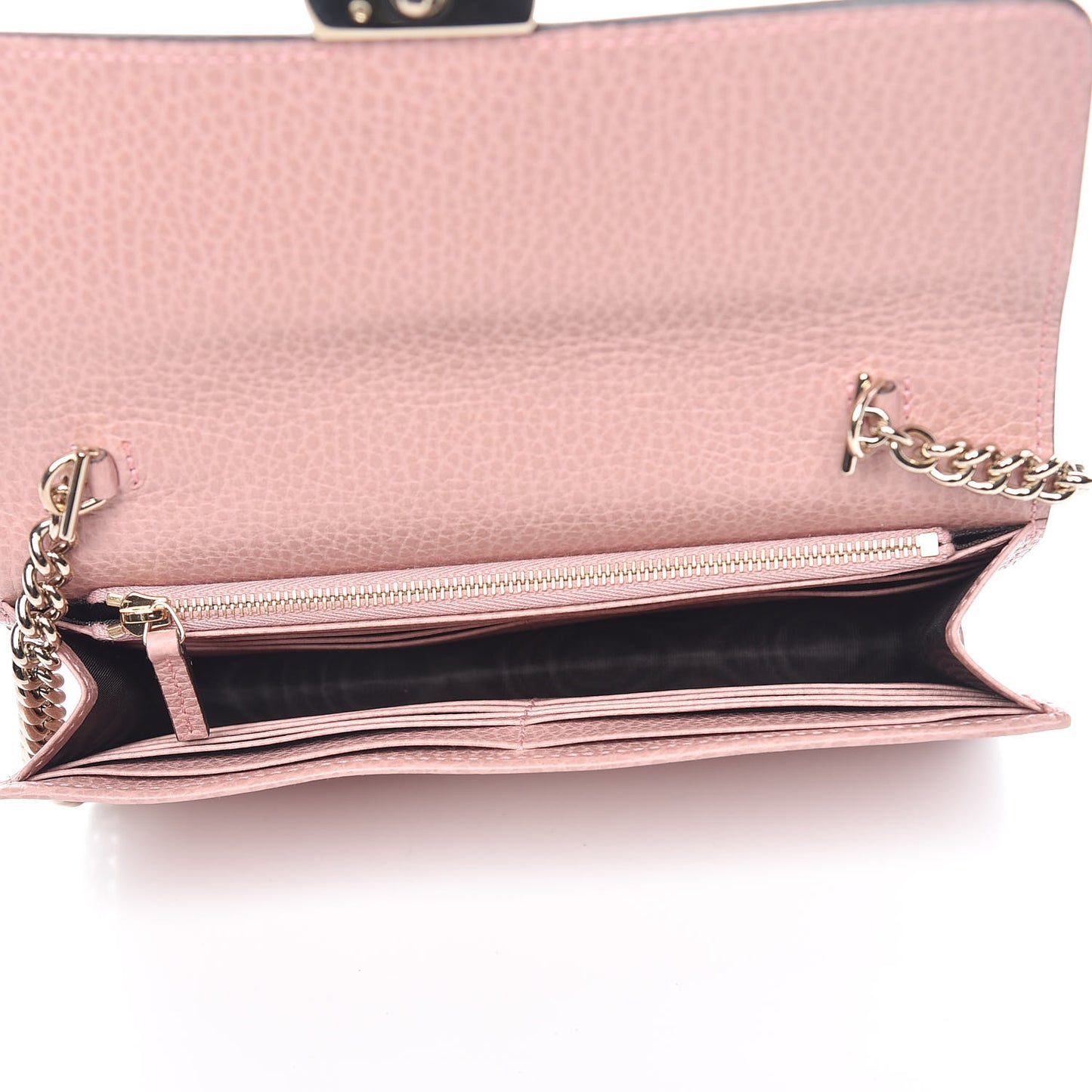 Dollar Calfskin Interlocking G Chain Wallet Soft Pink