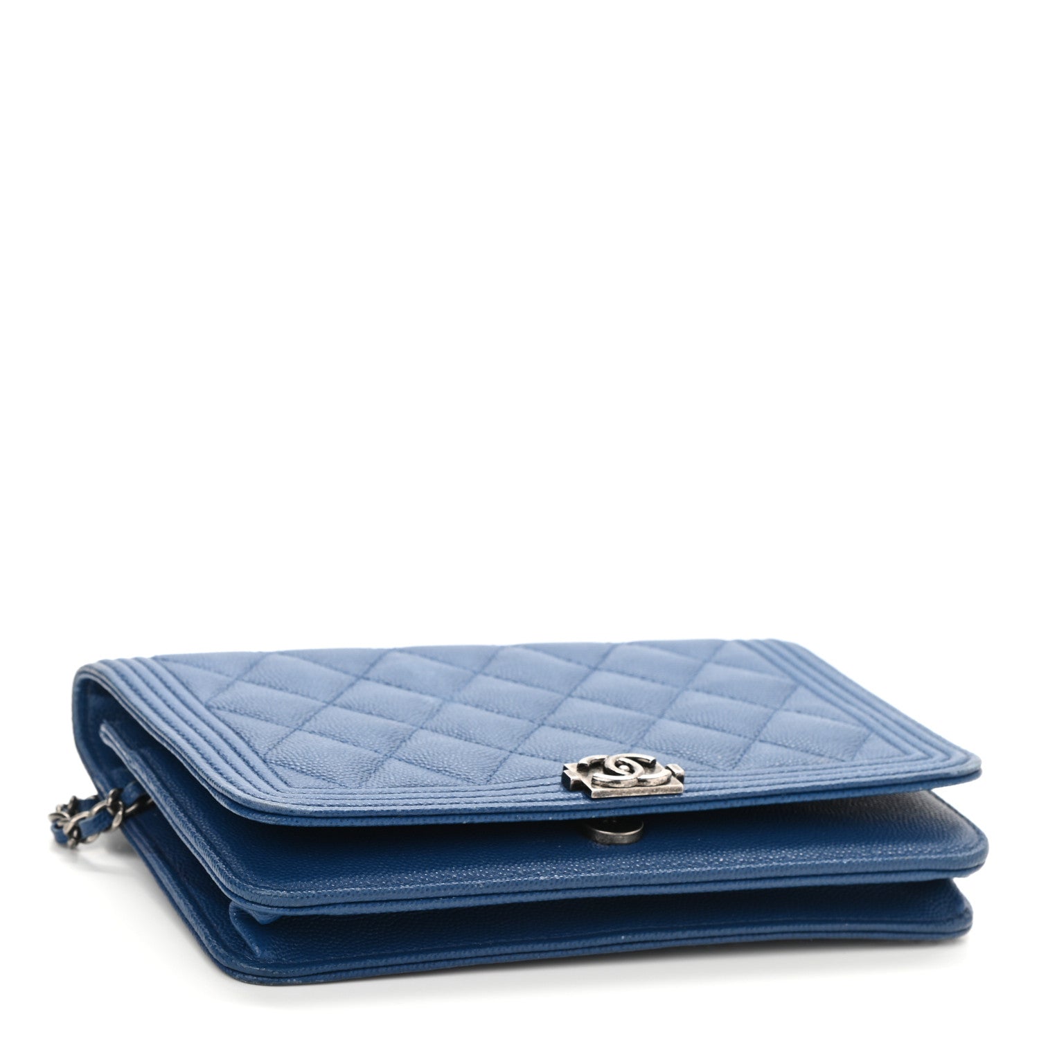 Chanel Caviar Quilted Boy Wallet On Chain WOC Blue 4 of 14