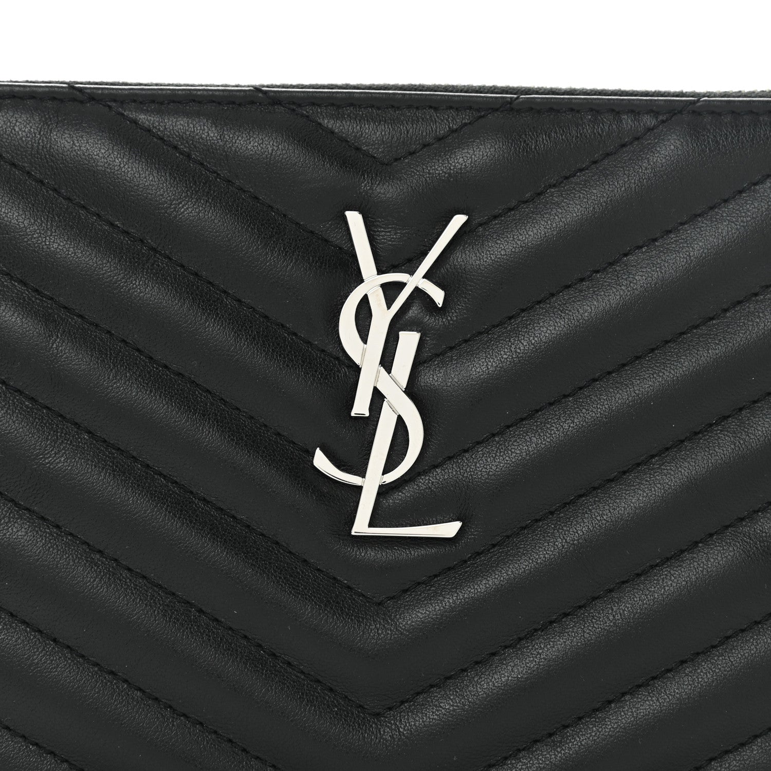 Saint Laurent Calfskin Matelasse Chevron Monogram Pouch Black 7 of 10