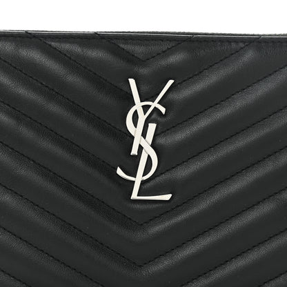 Saint Laurent Calfskin Matelasse Chevron Monogram Pouch Black 7 of 10