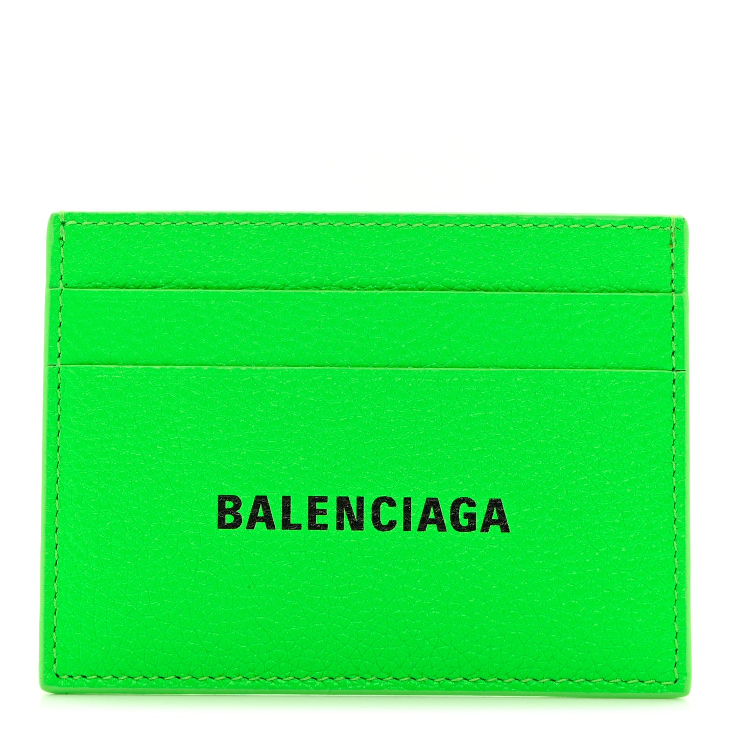 Grained Calfskin Logo Cash Card Holder Fluo Green Black