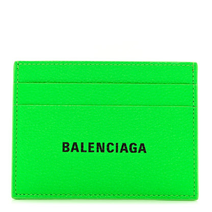 Balenciaga Grained Calfskin Logo Cash Card Holder Fluo Green Black 1 of 8